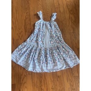 Simply Southern Pineapple Dress‎ Ruffle Tiered Top Midi  Blue Pink Size M Cruise